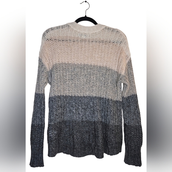 0016 American Eagle Striped White Pink Grey Pullover Wool Sweater Cozy Size S - Picture 2 of 5